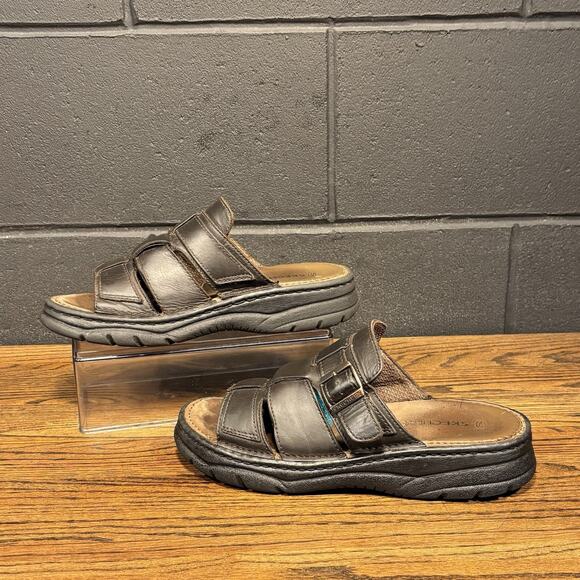 Vintage Y2K 90s Skechers Chunky Brown Leather Sandals Slides Men's